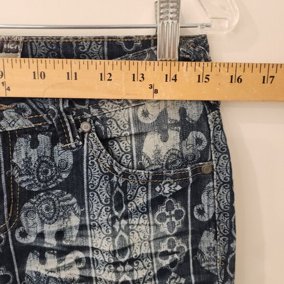 Hot Kiss Nina Flare Jeans Boho Hippie Mantra Disco Elephant Print Stretch Sz 7 - Picture 13 of 16
